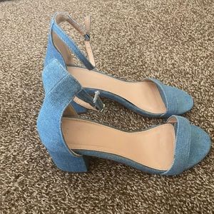 Jeans block open toes heels